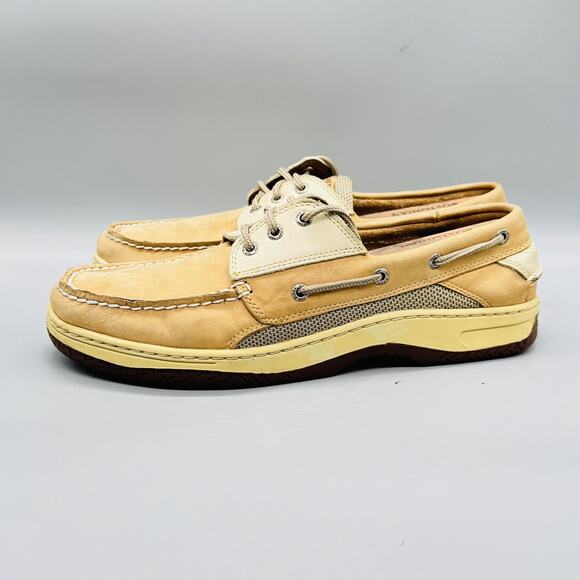 Sperry Shoes Mens 12 Beige Leather Top Sider Boat Deck Moc Toe Casual Comfort - Picture 4 of 11